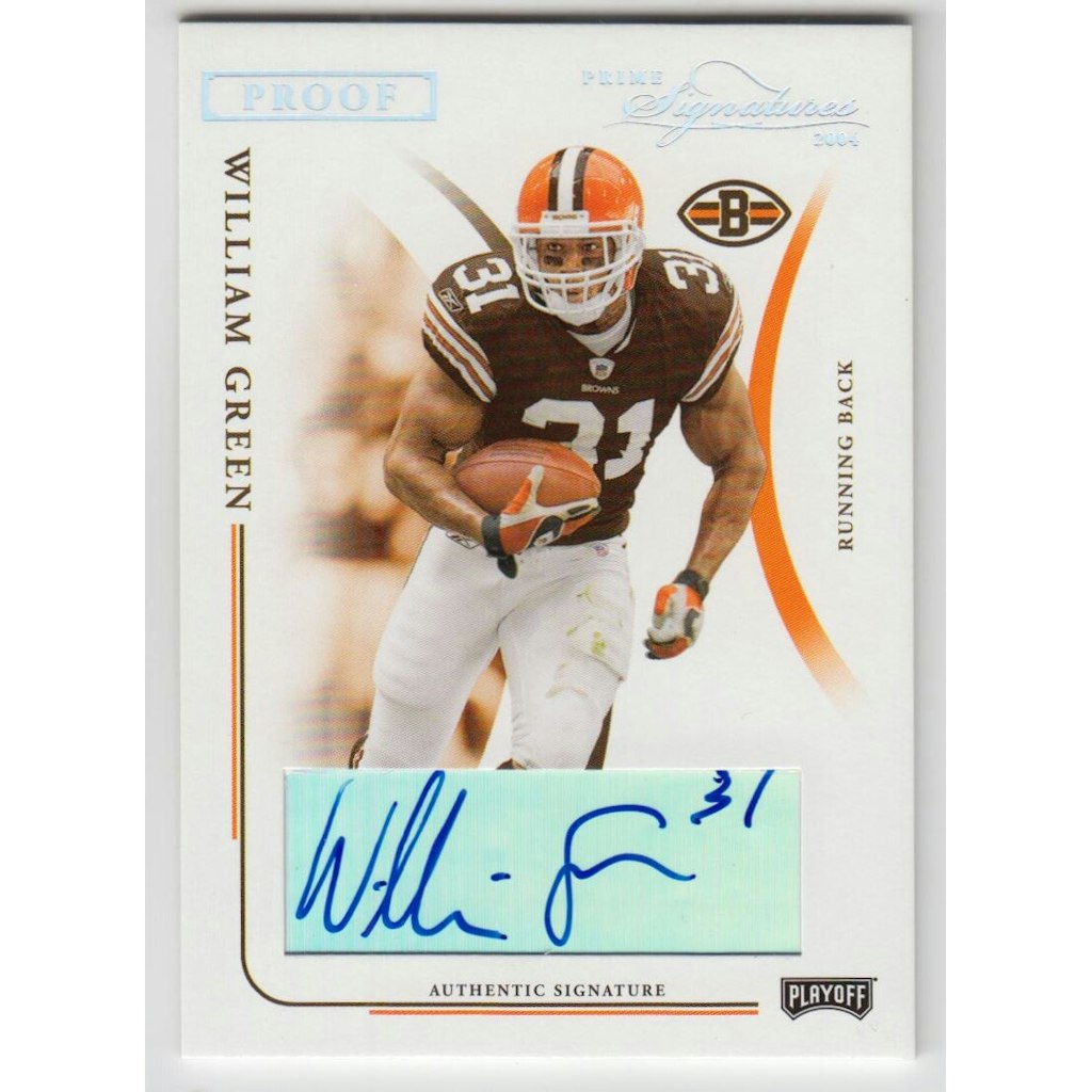 2004 Playoff Prime Signatures Silver William Green Signature Proof Card /50: $17.50 2004 Playoff Prime Signatures Silver William Green Signature Proof Card /50: $17.50