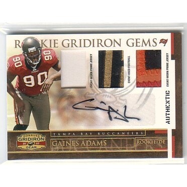 2007 Donruss Gridiron Gear Gaines Adams Rookie Jersey Autograph Card: $17.50 2007 Donruss Gridiron Gear Gaines Adams Rookie Jersey Autograph Card: $17.50