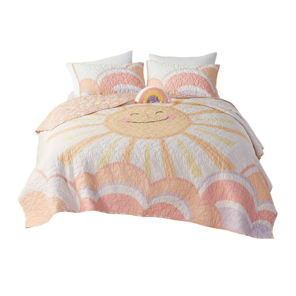 Ellie 3-Piece Twin Reversible Sunshine Printed Cotton Quilt Set: $84.99