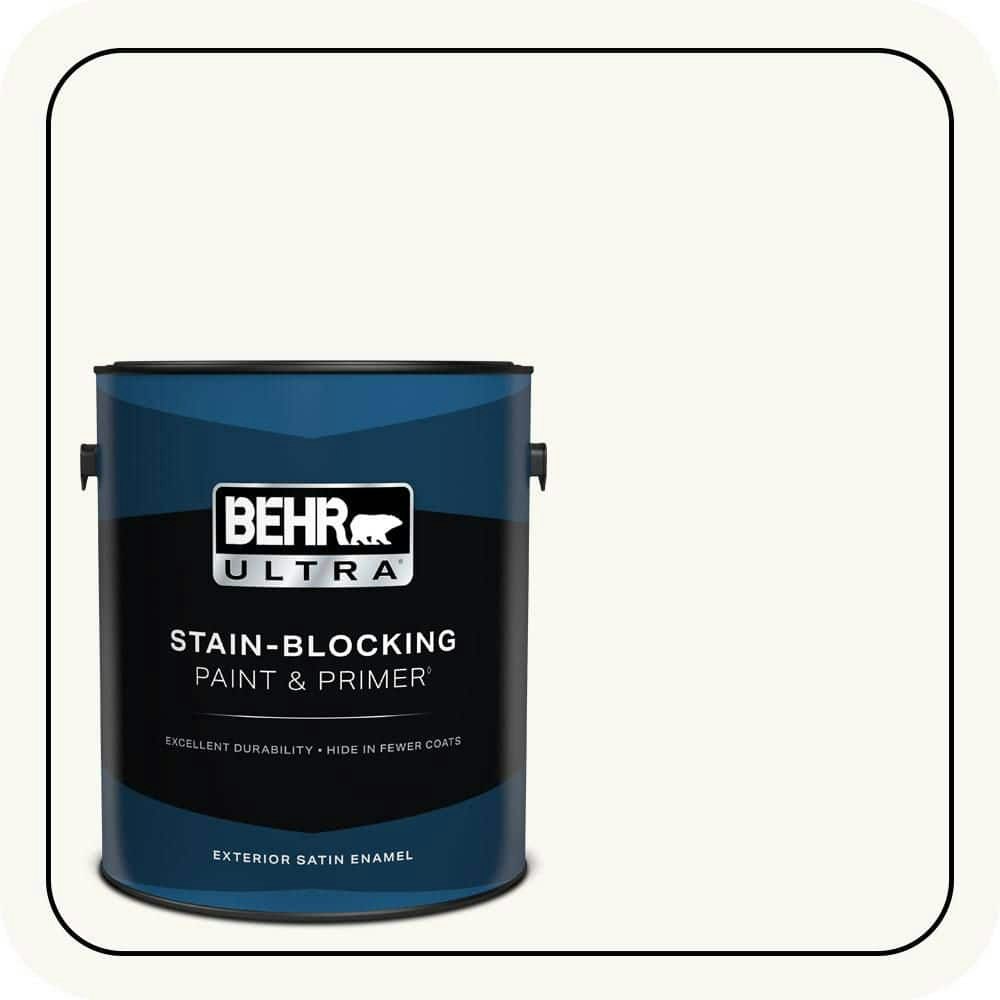 Behr Ultra Pure White Satin Enamel Exterior Paint and Primer 1-Gallon: $59.98 Behr Ultra Pure White Satin Enamel Exterior Paint and Primer 1-Gallon: $59.98