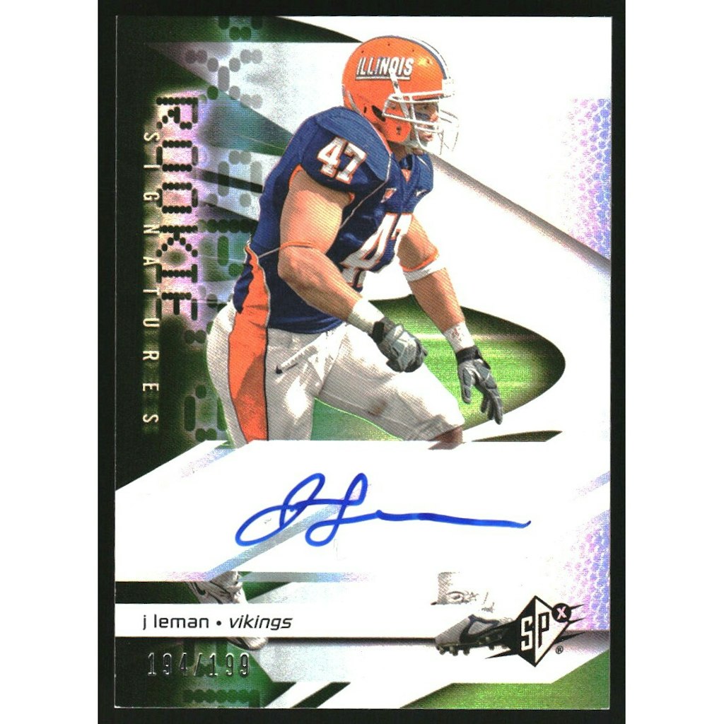 2008 SPx Green Holofoil J Leman Rookie Autograph Card: $10.80 2008 SPx Green Holofoil J Leman Rookie Autograph Card: $10.80