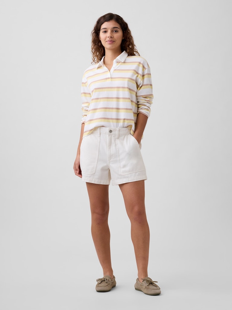 4-Inch High Rise Soft Denim Utility Shorts: $35 4-Inch High Rise Soft Denim Utility Shorts: $35