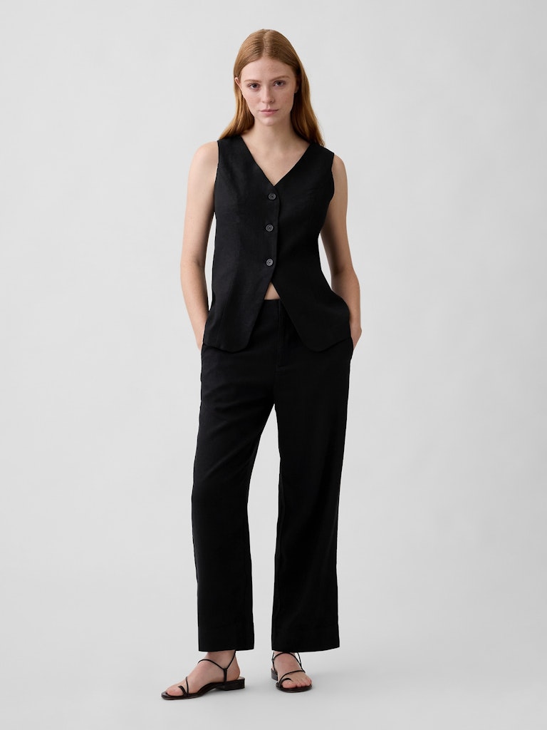 High Rise Linen-Blend Straight Crop Pants: $27.99 High Rise Linen-Blend Straight Crop Pants: $27.99