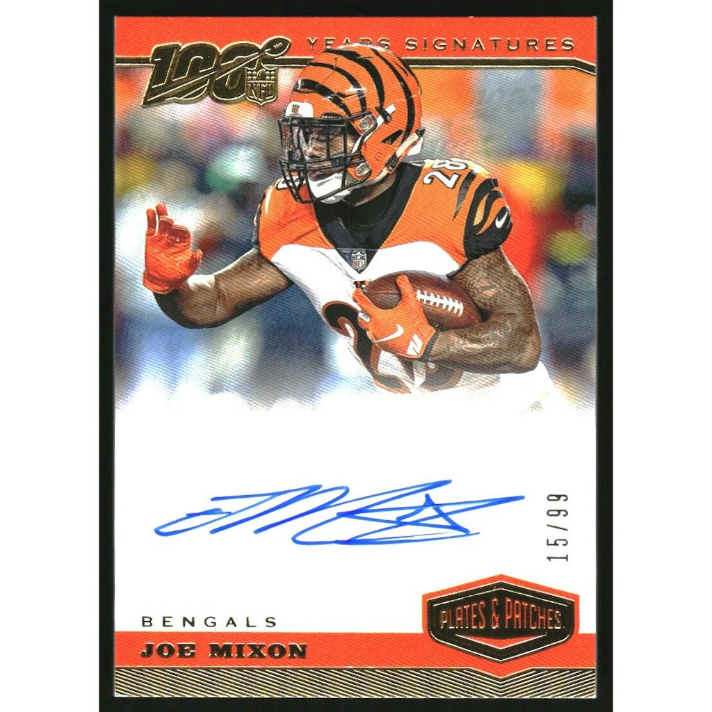 2019 Panini Plates and Patches 100 Years Signatures Joe Mixon Trading Card: $20 2019 Panini Plates and Patches 100 Years Signatures Joe Mixon Trading Card: $20