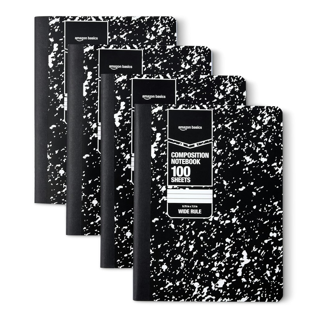 Amazon Basics 4-Pack Wide Ruled Composition Notebooks: $5.00