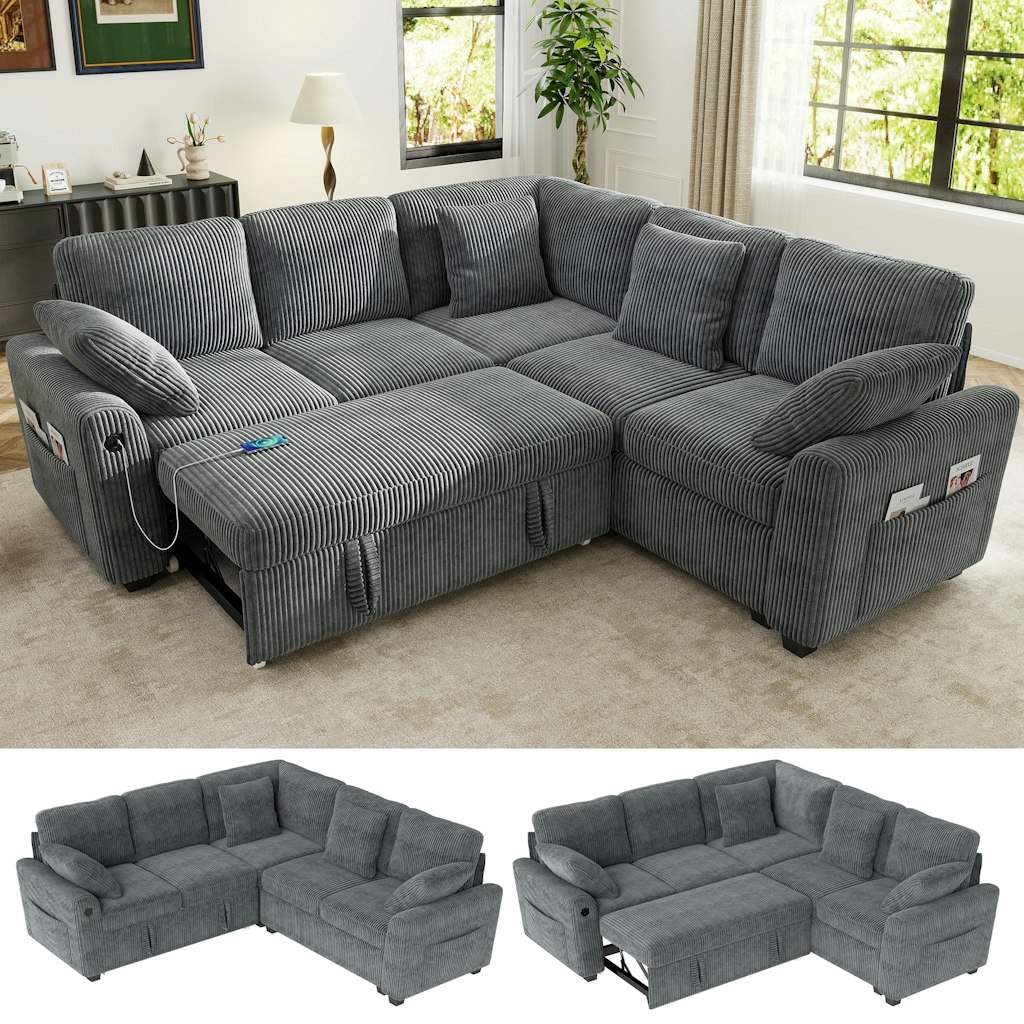BedLuxury 83" Sectional Sleeper Sofa with Pull Out Bed : $594.99 