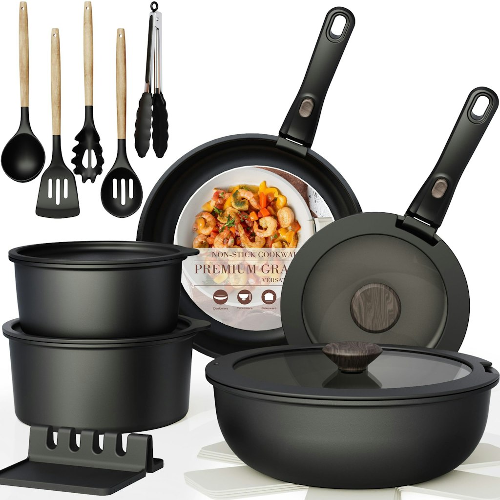 Astercook 21-Piece Ceramic Nonstick Cookware Set: $60