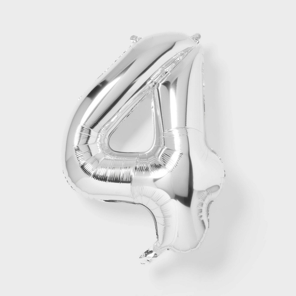 34-inch Number 4 Silver Foil Balloon: $6 34-inch Number 4 Silver Foil Balloon: $6
