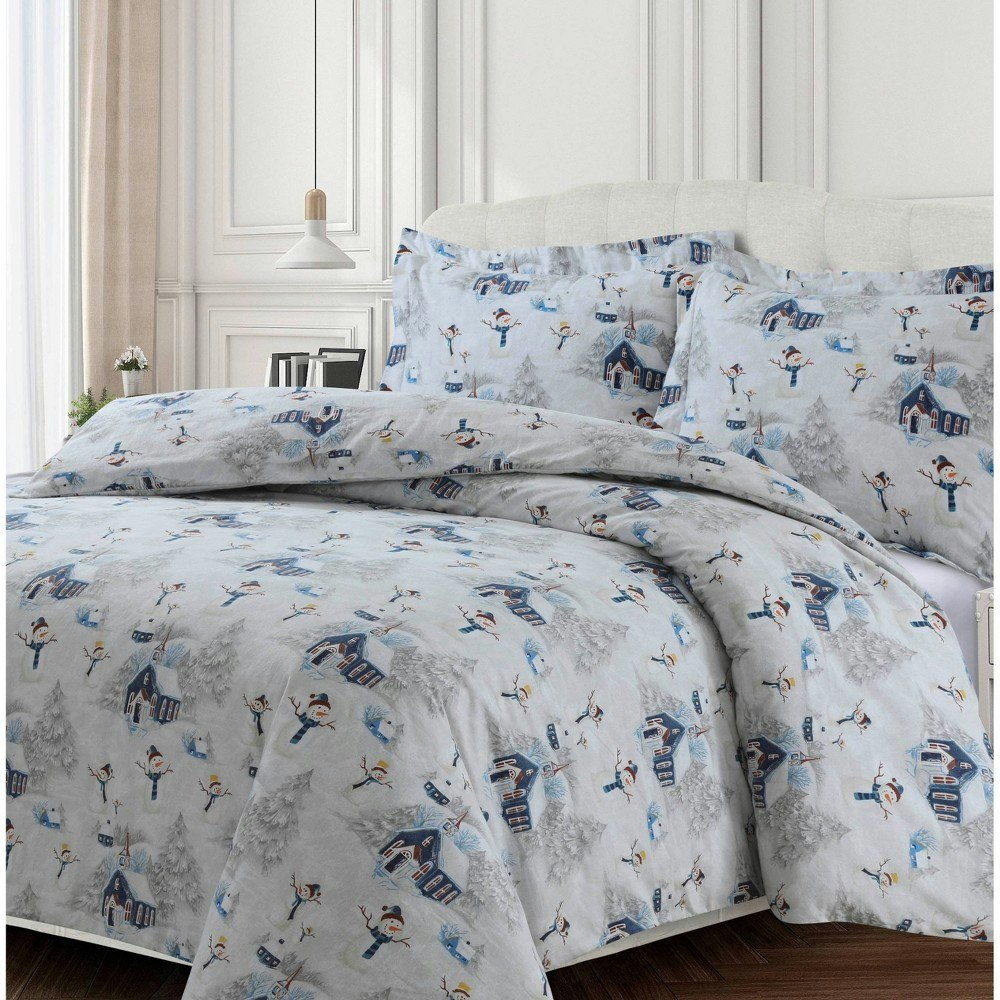 Tribeca Living King 3-Piece Snowman Printed Cotton Flannel Duvet Set: $45.49