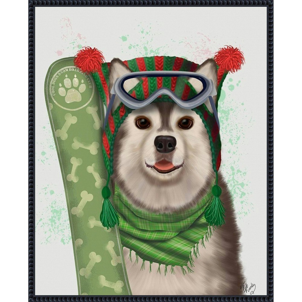 Amanti Art 23"x28" Christmas Husky Snowboard Framed Canvas Wall Art: $113.99 Amanti Art 23"x28" Christmas Husky Snowboard Framed Canvas Wall Art: $113.99