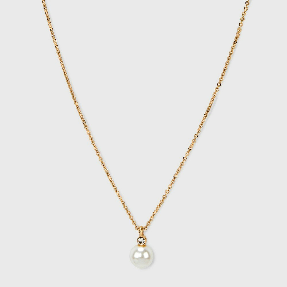 A New Day Glass Pearl Pendant with Cubic Zirconia Chain Necklace: $14.99 A New Day Glass Pearl Pendant with Cubic Zirconia Chain Necklace: $14.99