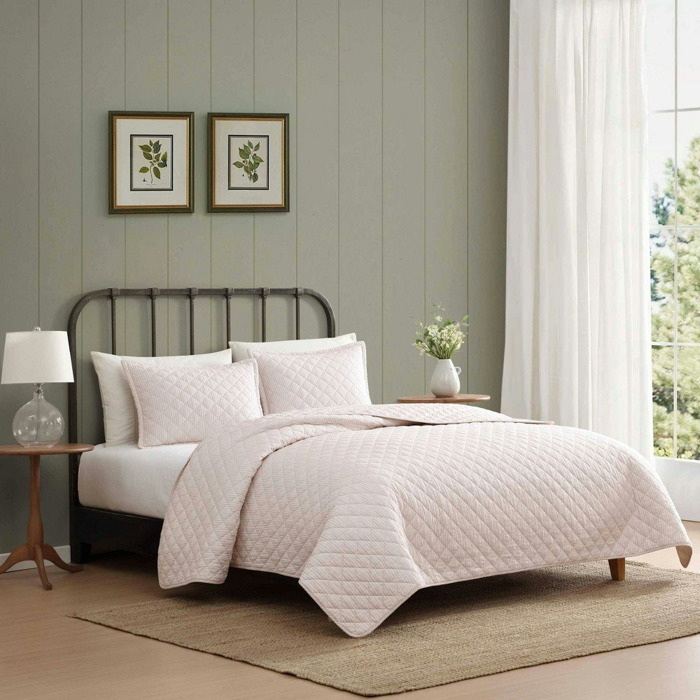 Laura Ashley Tessa Ticking Stripe King Quilt Set: $139.99
