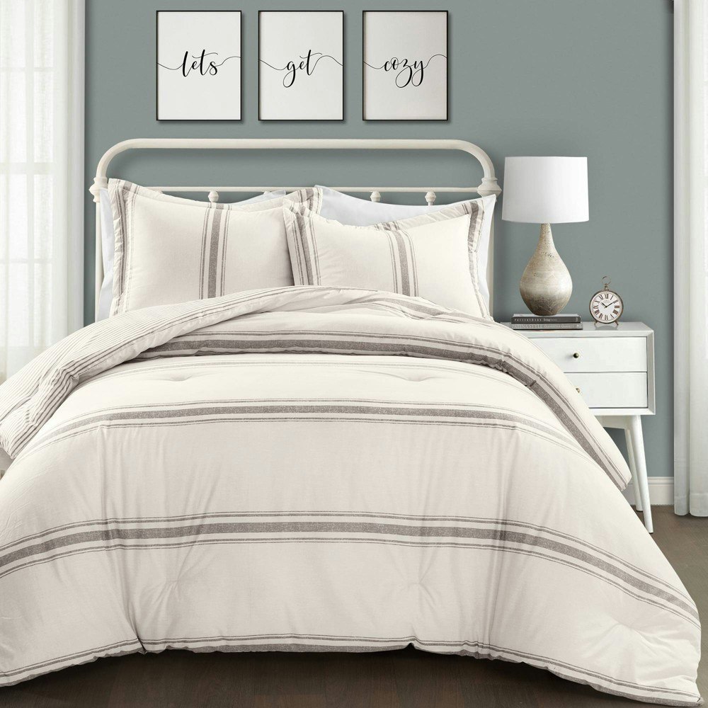 Lush Décor Farmhouse Stripe 3-Piece Full/Queen Reversible Comforter Set: $135.99