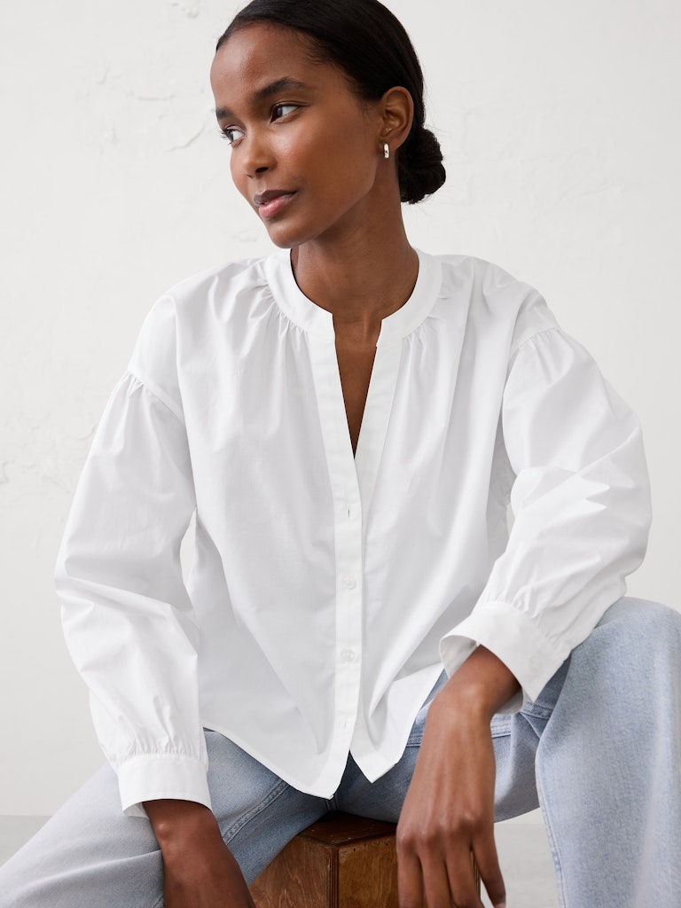 Poplin Puff-Sleeve Buttoned Top: $44.97 Poplin Puff-Sleeve Buttoned Top: $44.97