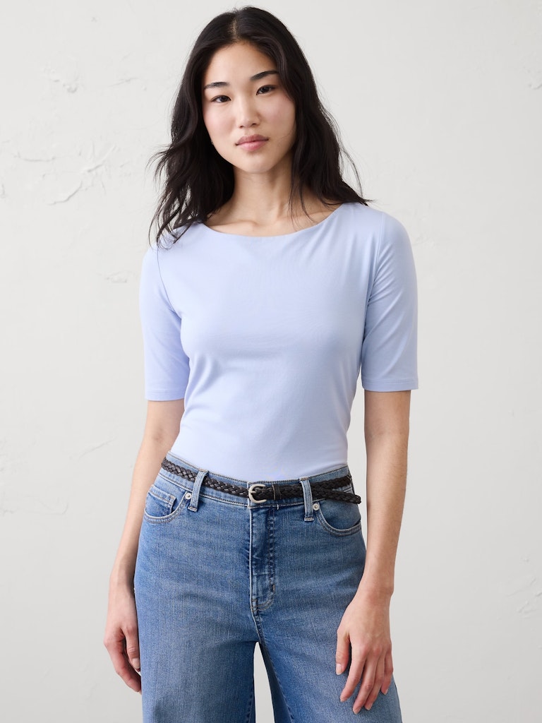 Soft Stretch Elbow-Sleeve Top: $12 Soft Stretch Elbow-Sleeve Top: $12