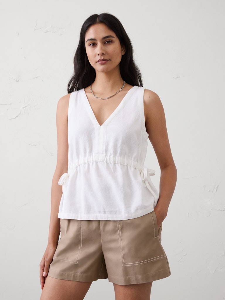 Linen-Blend Side-Tie Top: $37.50 Linen-Blend Side-Tie Top: $37.50