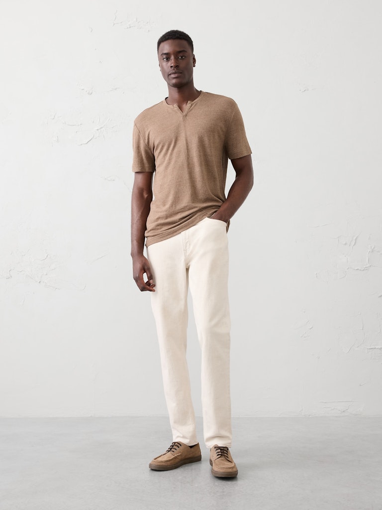 Standard-Fit Linen-Blend Notch T-Shirt: $18 Standard-Fit Linen-Blend Notch T-Shirt: $18
