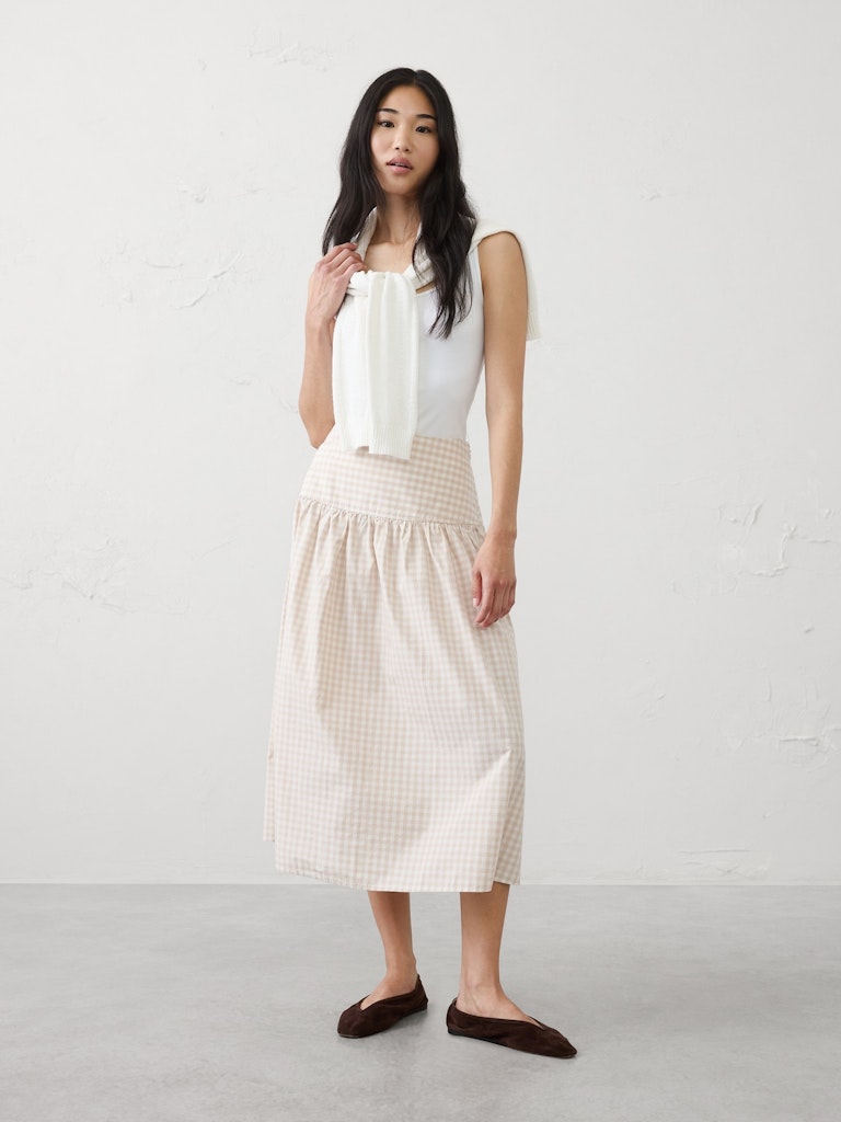 Poplin Drop-Waist Midi Skirt: $60