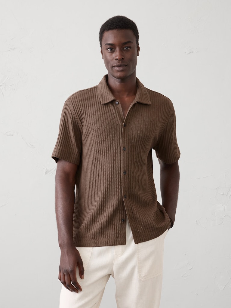 Standard-Fit Pointelle Button-Down Polo: $28