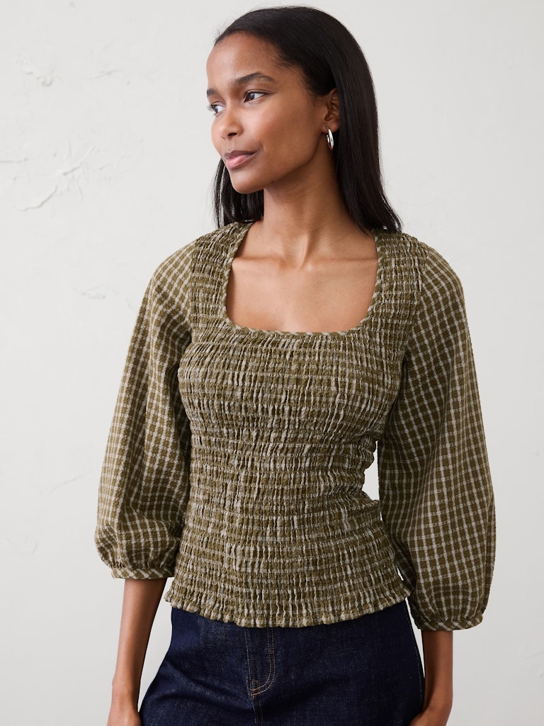 Seersucker Smocked-Bodice Top: $59.97 Seersucker Smocked-Bodice Top: $59.97