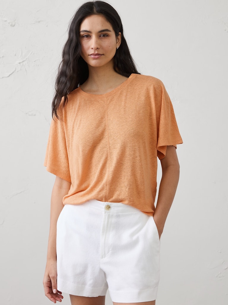 Linen-Blend Dolman-Sleeve T-Shirt: $31.97 Linen-Blend Dolman-Sleeve T-Shirt: $31.97