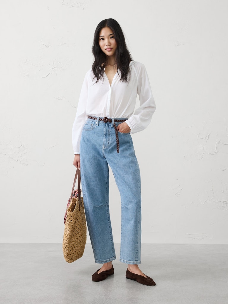 Barrel-Leg Mid-Rise Jeans: $50 Barrel-Leg Mid-Rise Jeans: $50