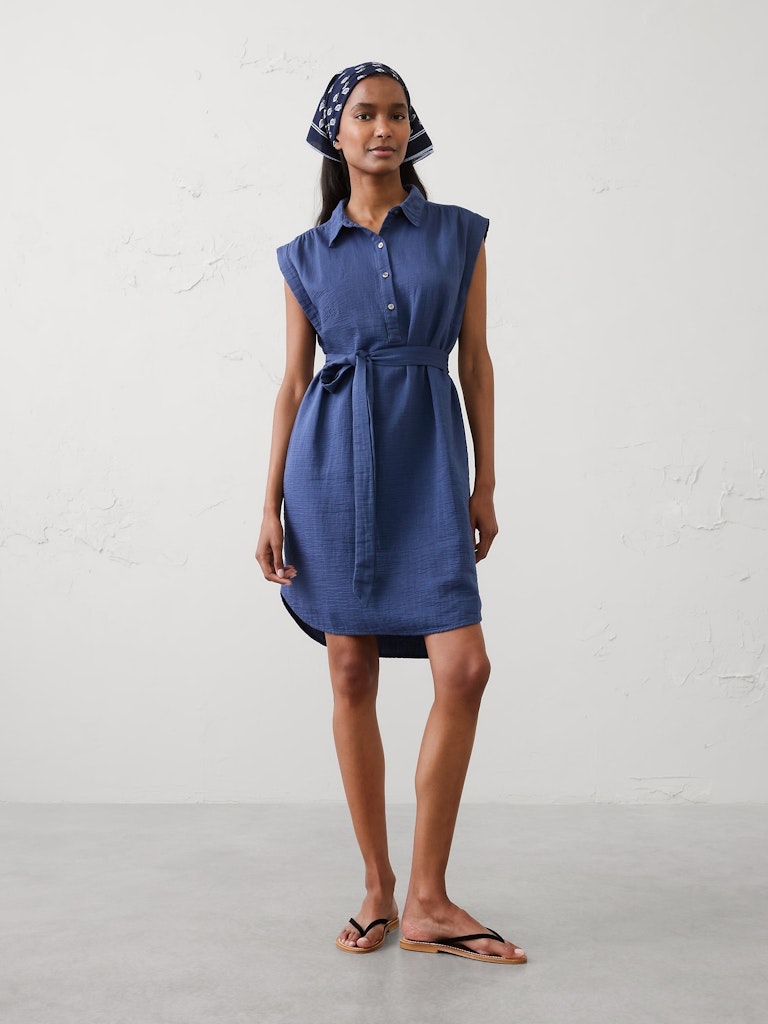 Gauze Above-Knee Shirtdress: $65 Gauze Above-Knee Shirtdress: $65