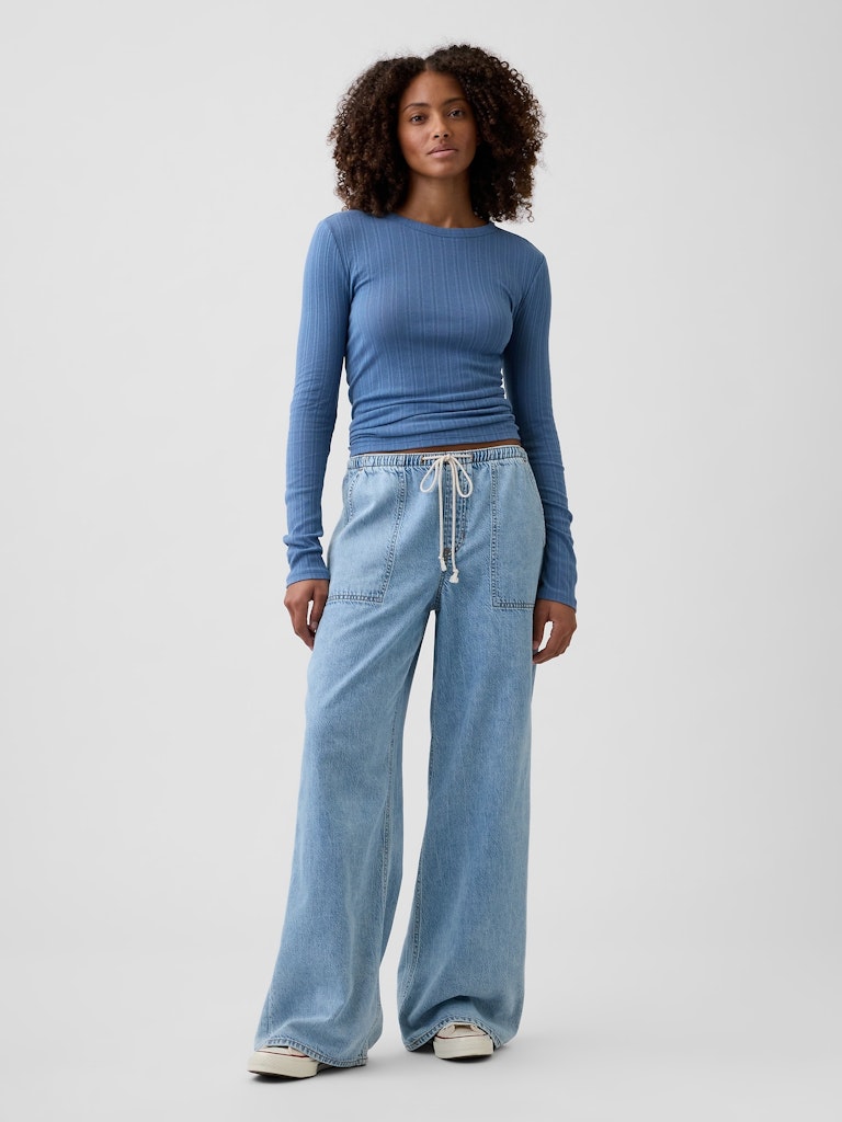 Mid Rise SuperLight Pull-On Wide-Leg Jeans: $31.99 Mid Rise SuperLight Pull-On Wide-Leg Jeans: $31.99