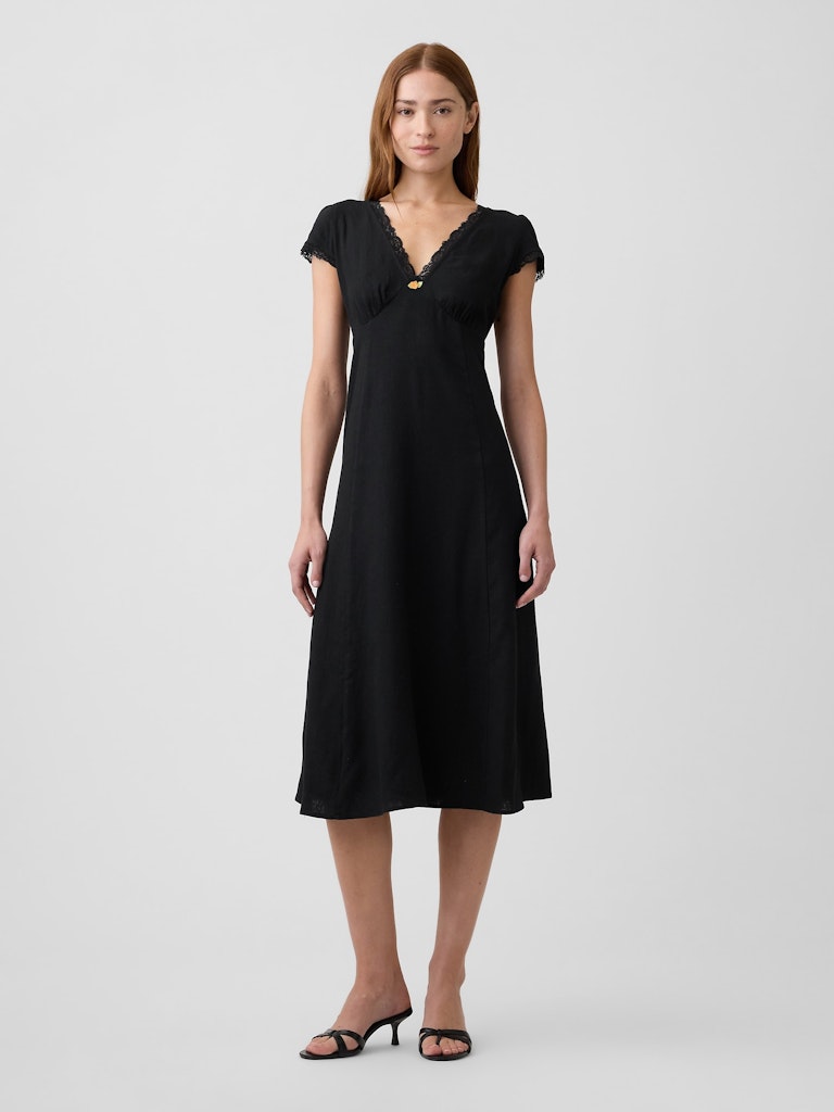 Linen-Blend Lace-Trim Midi Dress: $62.99 Linen-Blend Lace-Trim Midi Dress: $62.99