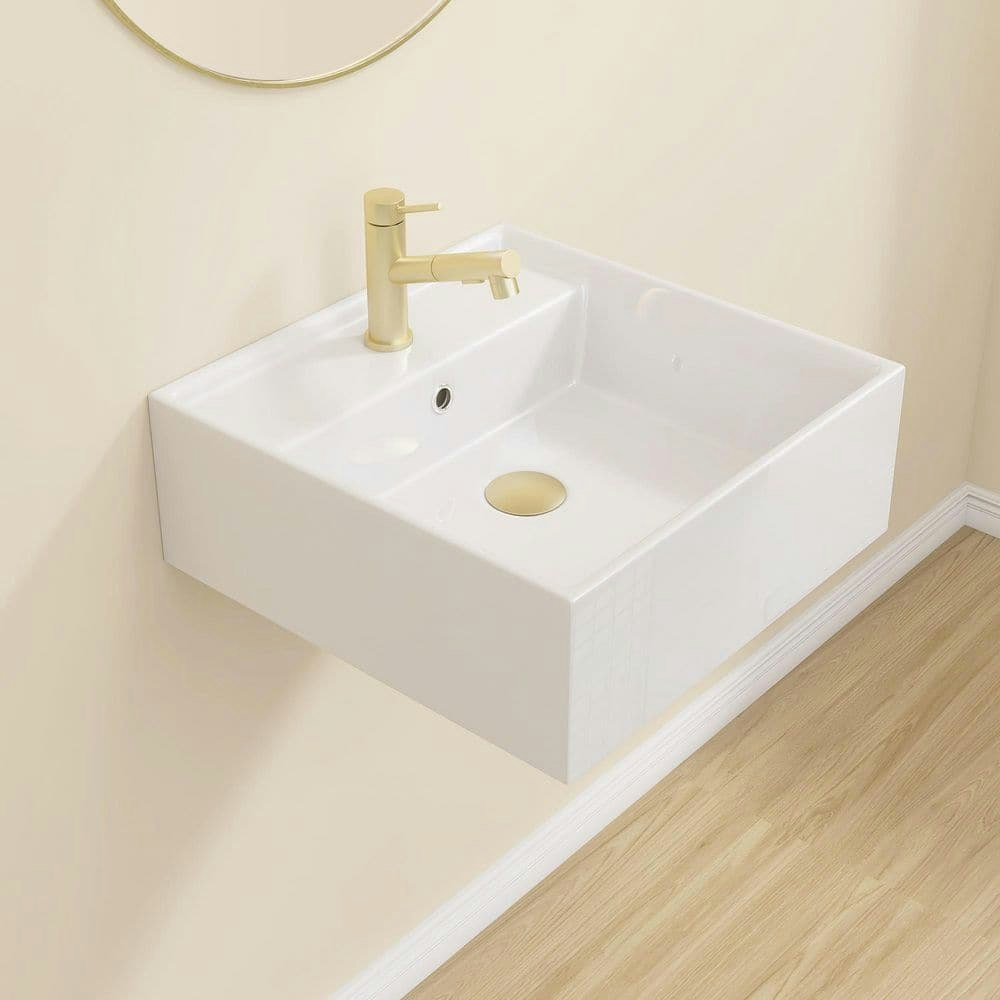 15.75-Inch Ceramic Wall-Mounted Square Bathroom Sink: $103.93