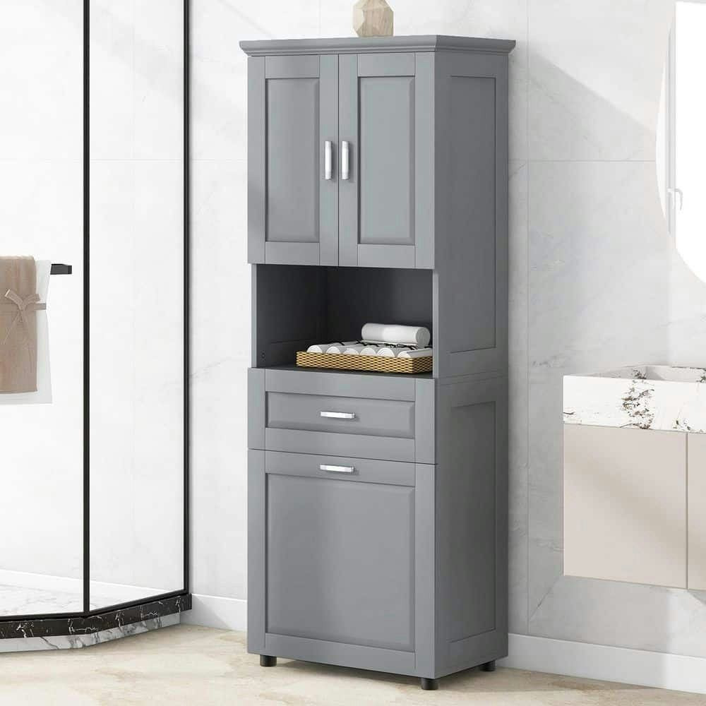 25" x 16" x 70" Gray MDF Linen Cabinet with Laundry Hamper: $317.99 25" x 16" x 70" Gray MDF Linen Cabinet with Laundry Hamper: $317.99