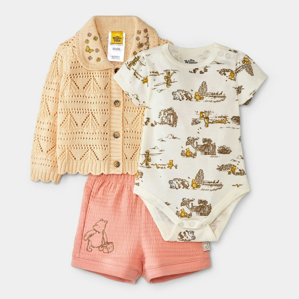 Baby Girls' Disney Winnie the Pooh Bodysuit, Cardigan, and Shorts 3-Piece Set: $24 Baby Girls' Disney Winnie the Pooh Bodysuit, Cardigan, and Shorts 3-Piece Set: $24