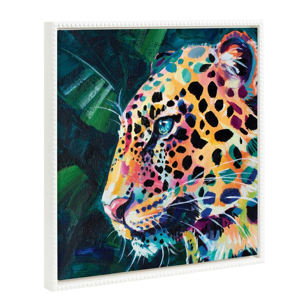 Kate & Laurel 22"x22" Sylvie Beaded Leopard Glow Framed Canvas Wall Art: $64.99