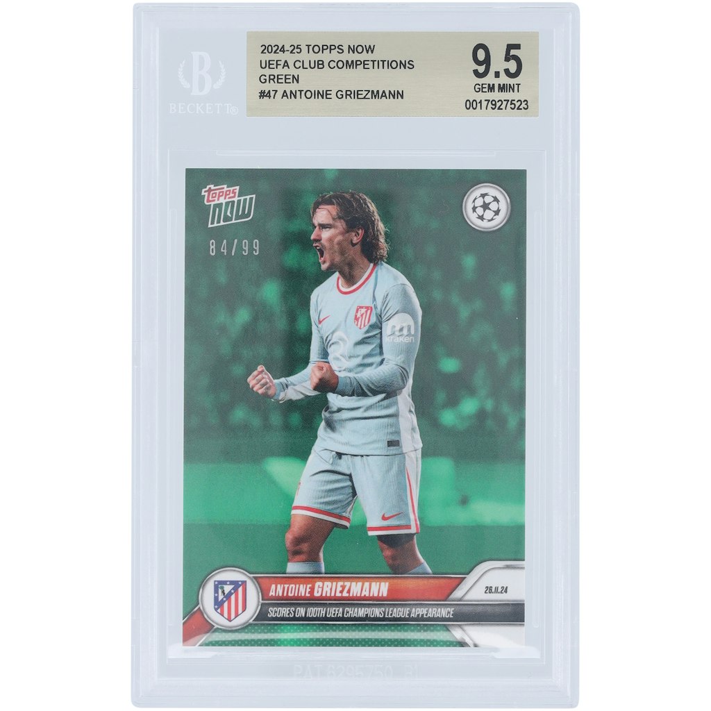 Antoine Griezmann 2024-25 Topps Now Atletico de Madrid 100th Champions League Appearance Green Refractor Card 9.5 BGS: $69.99 Antoine Griezmann 2024-25 Topps Now Atletico de Madrid 100th Champions League Appearance Green Refractor Card 9.5 BGS: $69.99