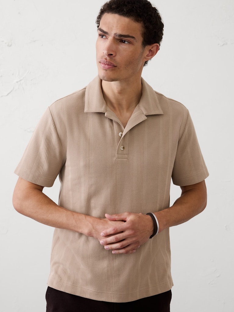 Standard-Fit Textured Polo: $26 Standard-Fit Textured Polo: $26