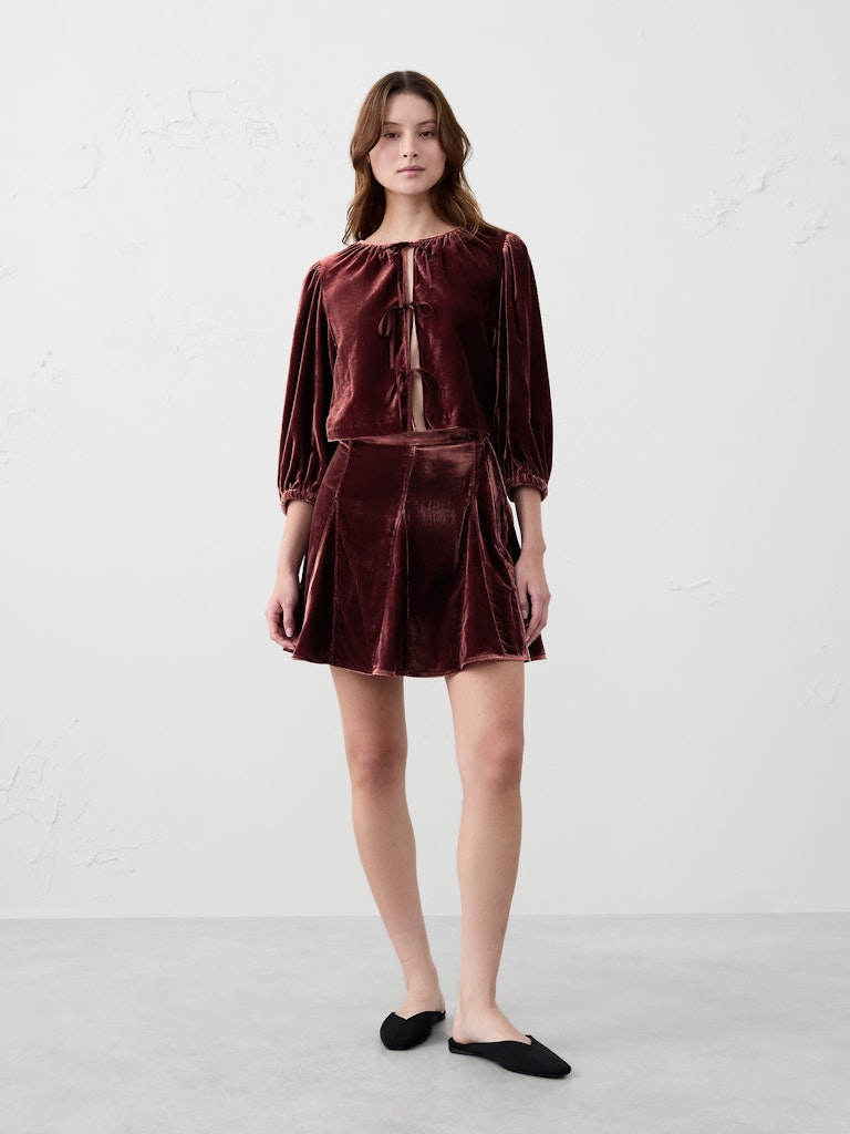 Godet Velvet Mini Skirt: $20.97 Godet Velvet Mini Skirt: $20.97