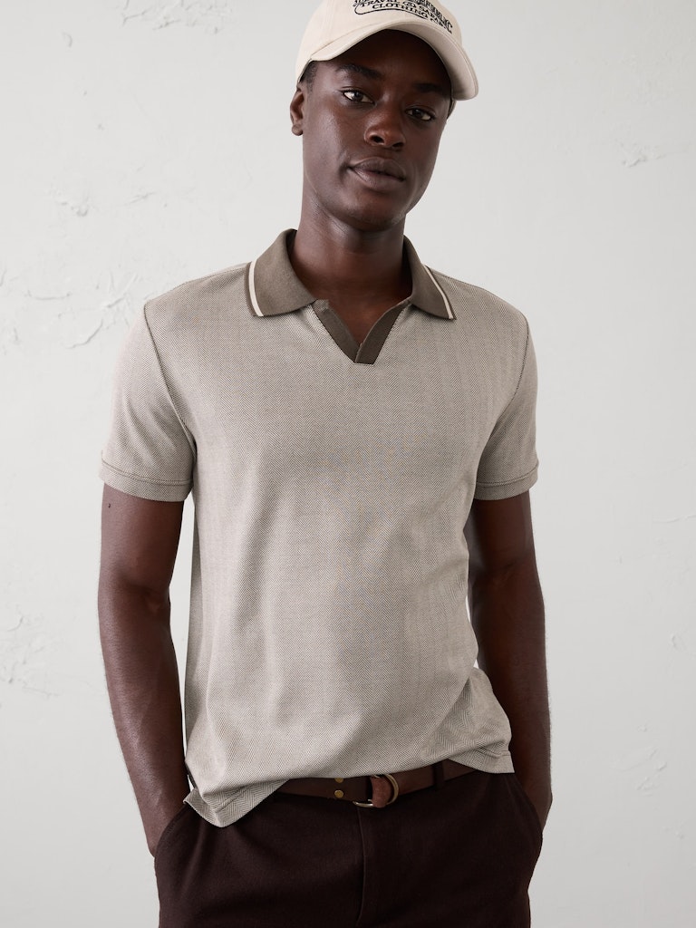 Slim-Fit Luxe Touch Johnny-Collar Polo: $19.50 Slim-Fit Luxe Touch Johnny-Collar Polo: $19.50