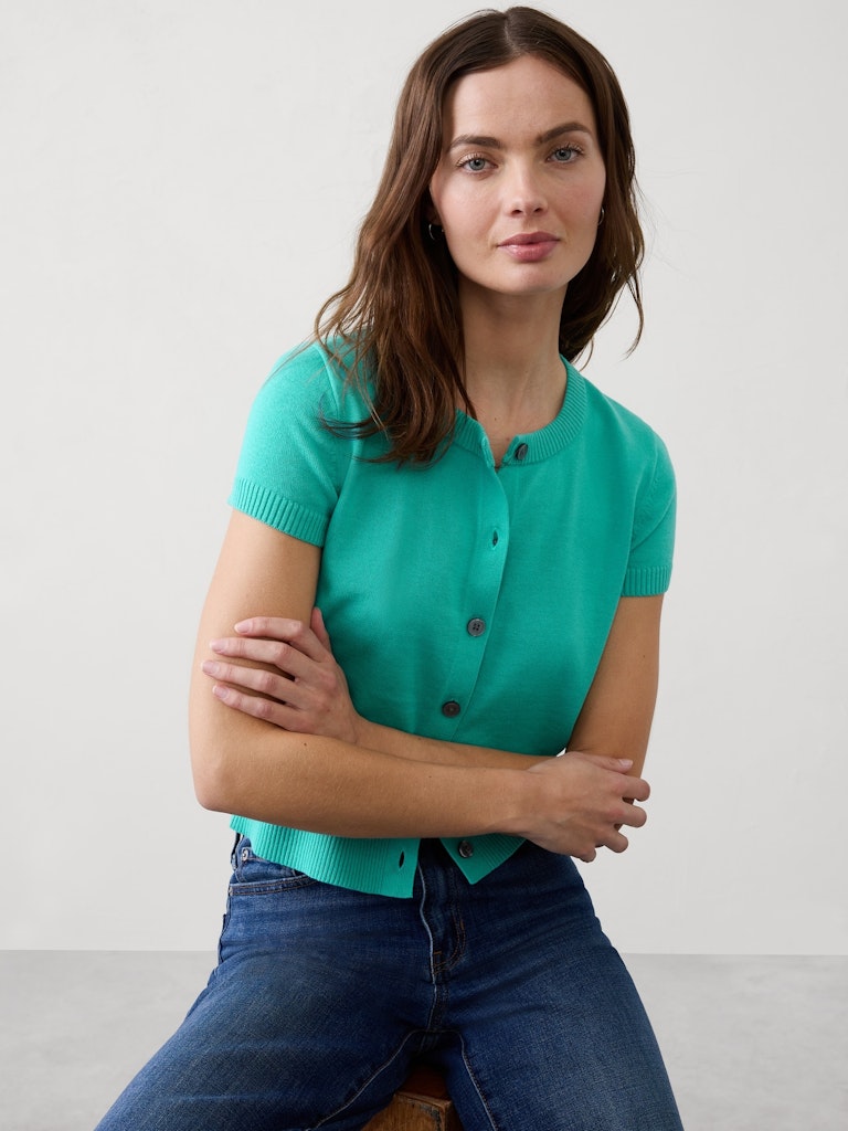 Cotton Cropped Cardigan: $42.50 Cotton Cropped Cardigan: $42.50