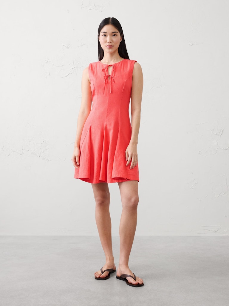 Linen-Blend Tie-Front Mini Dress: $99.97 Linen-Blend Tie-Front Mini Dress: $99.97