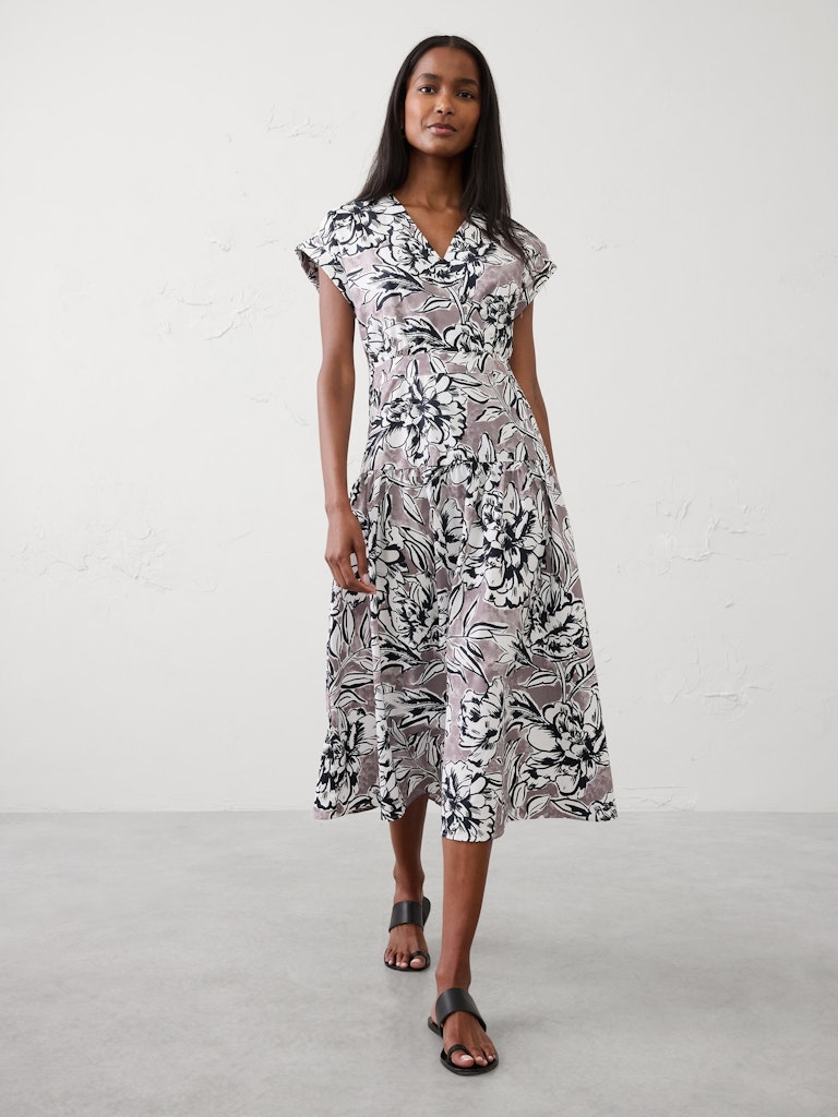 Poplin Surplice Midi Dress: $90 Poplin Surplice Midi Dress: $90