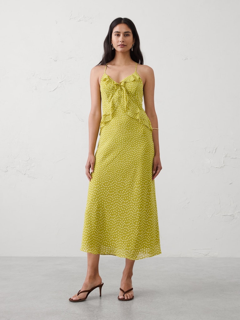 Chiffon Bias Ruffle Midi Dress: $80 Chiffon Bias Ruffle Midi Dress: $80