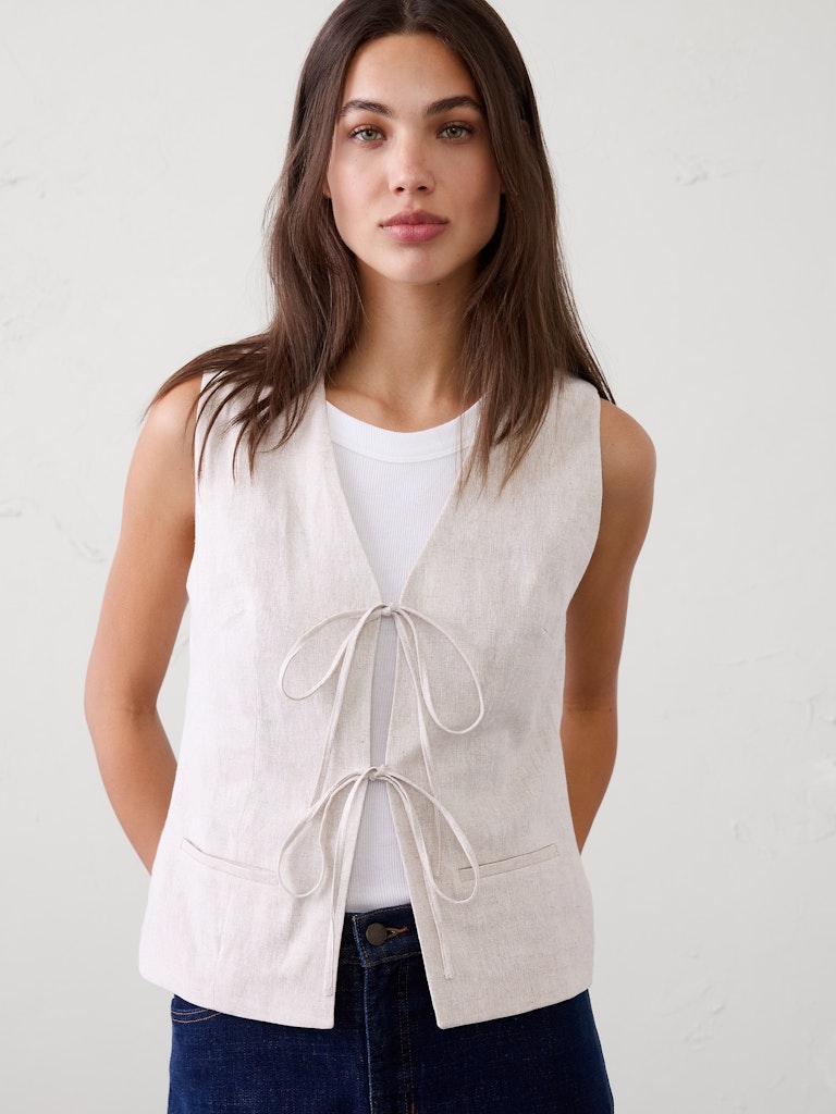 Linen-Blend Tie-Front Vest: $84.97 Linen-Blend Tie-Front Vest: $84.97
