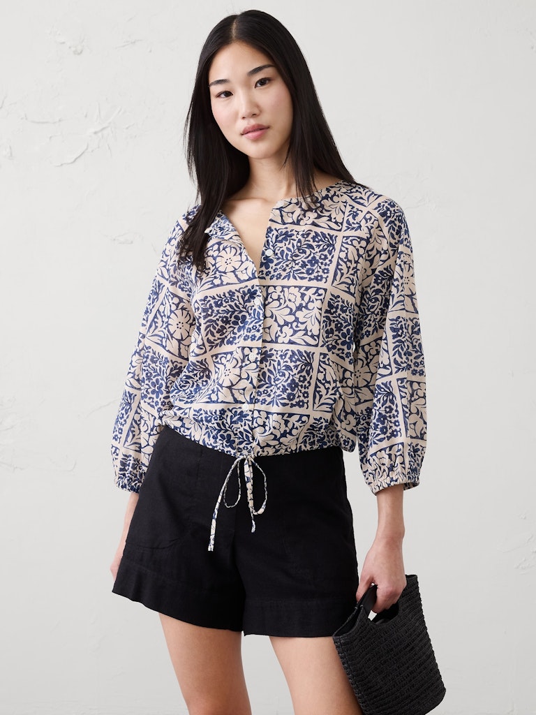 Voile Blouson-Sleeve Drawstring-Hem Top: $40 Voile Blouson-Sleeve Drawstring-Hem Top: $40