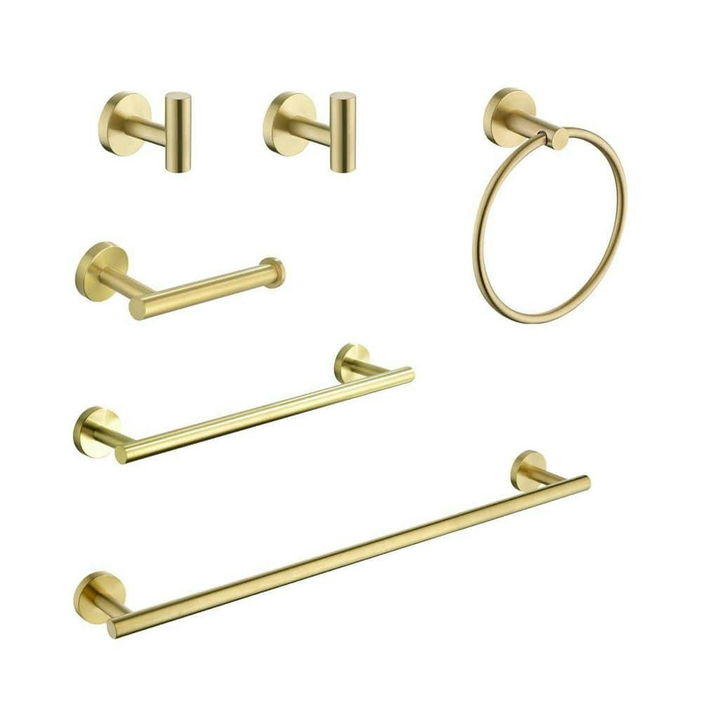 Brushed Gold Stainless Steel Bathroom Towel Rack 6-Piece Set: $144