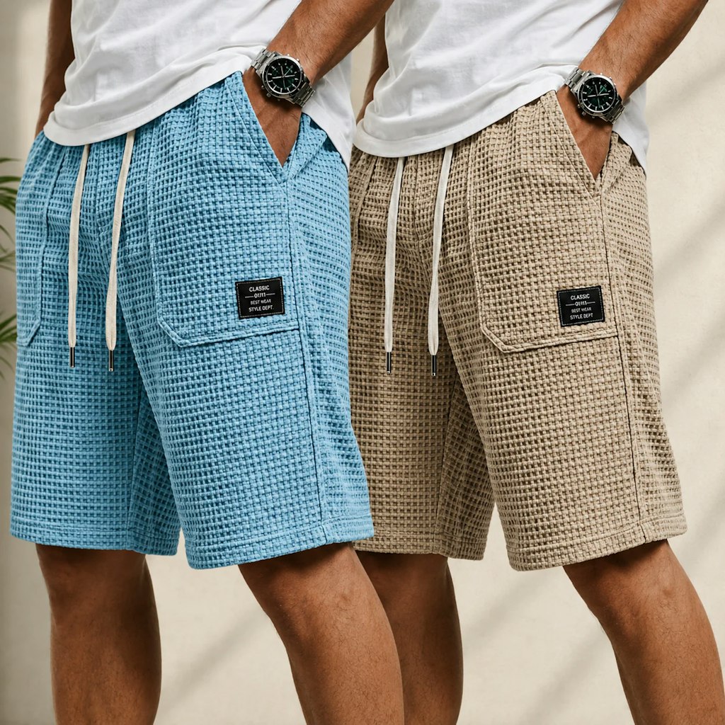 Men's Cargo Pocketed Waffle Shorts: 2 pairs for $10