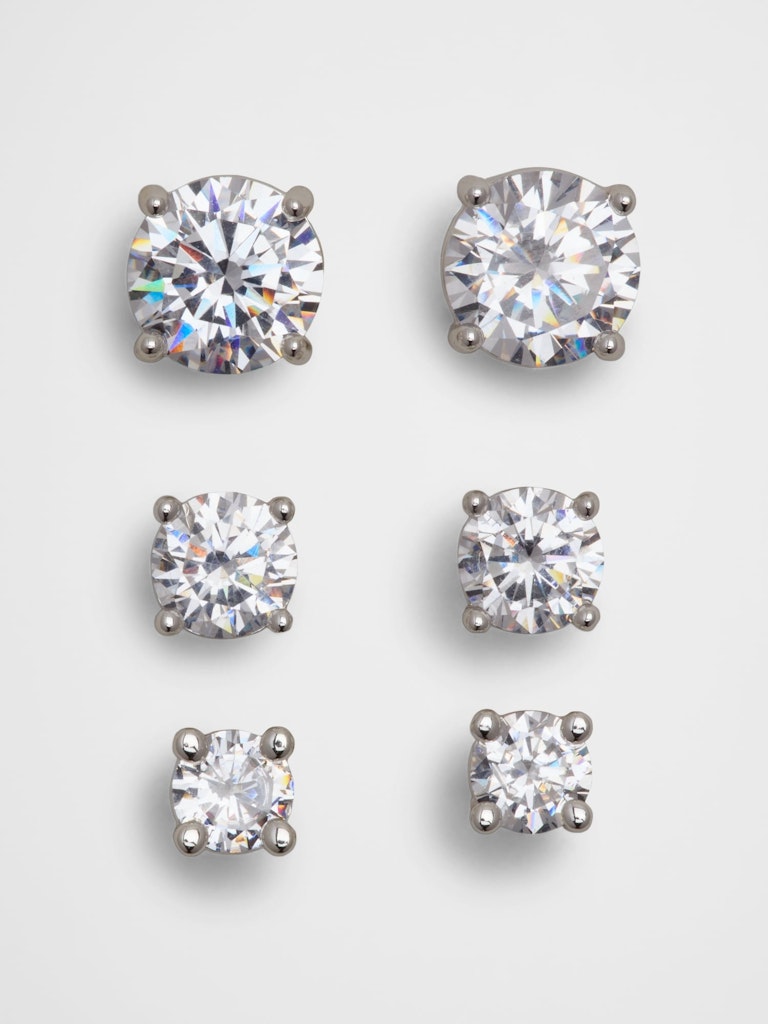 Cubic Zirconia Stud Earrings 3-Pack: $25 Cubic Zirconia Stud Earrings 3-Pack: $25