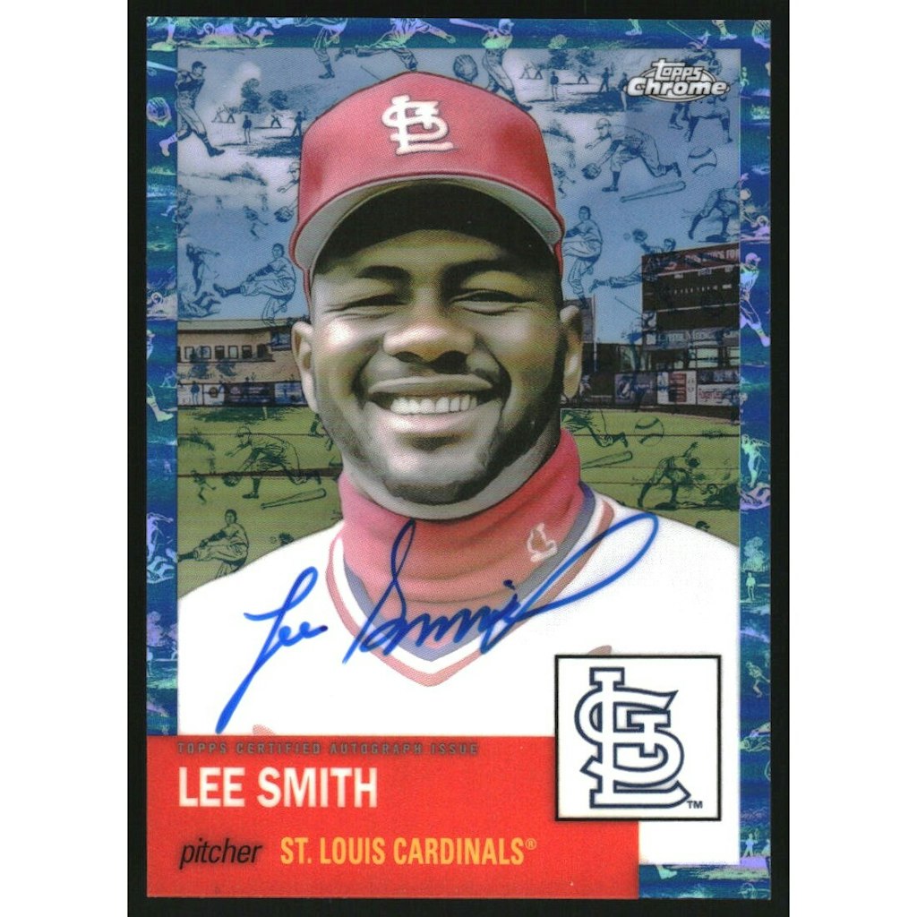 Lee Smith 2022 Topps Chrome Platinum Anniversary Platinum Toile Cream Blue Refractor Autograph: $27 Lee Smith 2022 Topps Chrome Platinum Anniversary Platinum Toile Cream Blue Refractor Autograph: $27