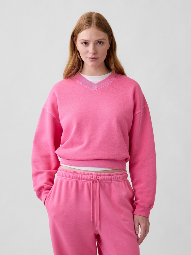 Relaxed Wedge V-Neck Sweatshirt: $21.99