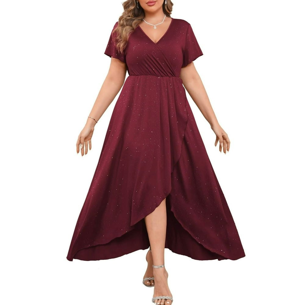 Folunsi Plus Size V-Neck Glitter Evening Dress: $38.39 Folunsi Plus Size V-Neck Glitter Evening Dress: $38.39