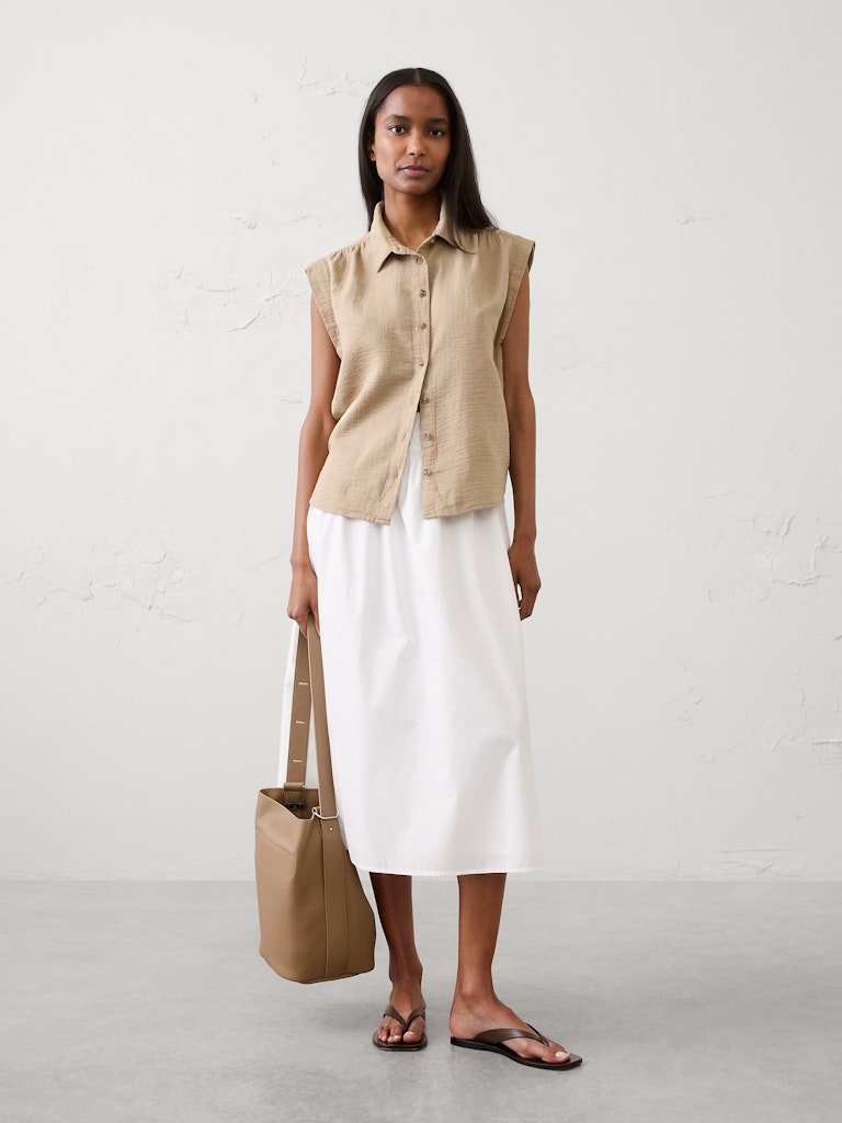 Gauze Soft-Gathered Shirt: $35 Gauze Soft-Gathered Shirt: $35